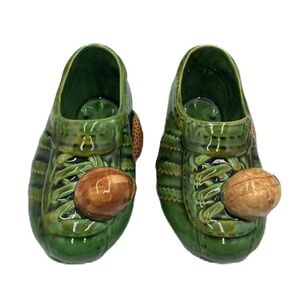 Vintage Relpo Green Ceramic Football Cleats Shoes Planter Set of 2 RARE! Décor